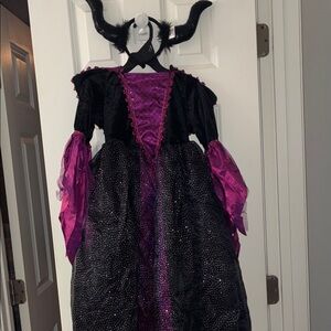 Enchanting Maleficent Black and Purple Kids Costume with head band as horns 4T-5